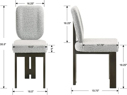 Modern Boucle Dining Chairs Set of 4, Farmhouse Sherpa Upholstered Wooden Kitchen Chairs with Back, Side Armless Dining Room Chairs with Wood Legs for Kitchen Restaurant, Gray