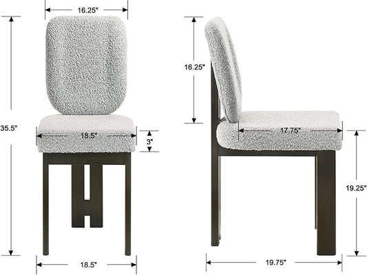 Modern Boucle Dining Chairs Set of 4, Farmhouse Sherpa Upholstered Wooden Kitchen Chairs with Back, Side Armless Dining Room Chairs with Wood Legs for Kitchen Restaurant, Gray