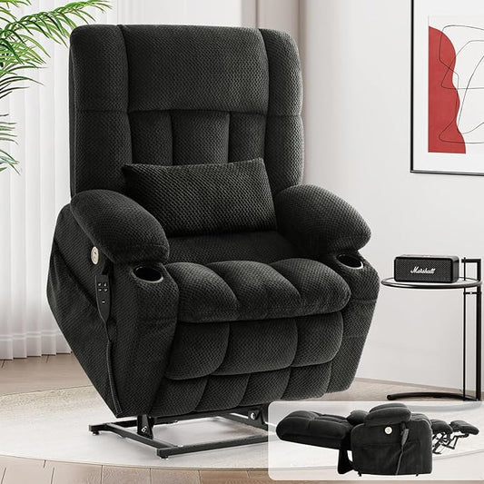 Power Lift Recliner Chair for Adults Oversized Infinite Position Lift Chair for Elderly W/Massage & Heat, Lay Flat Recliner Chair, One-Touch Reset, Cup Holders, Lumbar Pillow, Fabric (Premium, Grey)