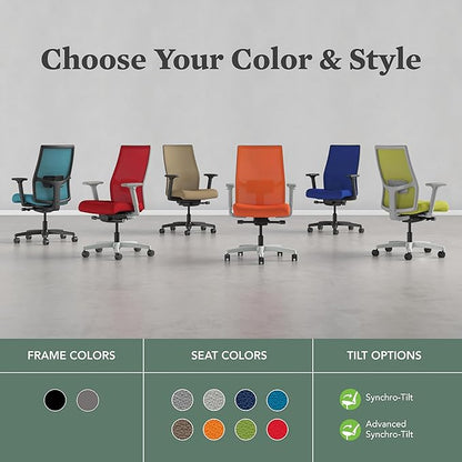 HON Ignition 2.0 Mid Back Task Chair, Spectrum Mesh, Advanced Synchro-Tilt Control, Office Chair with Lumbar Support, Height and Width Adjustable Arms, Black Frame, Blueberry