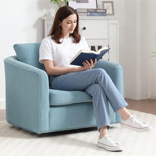 MINCETA Oversized Accent Chair for Living Room, 360° Swivel Barrel Chair with High Density Foam, Modern Glider Chair with Performance Fabric Upholstered Armchair for Apartment, Bedroom Teal Blue