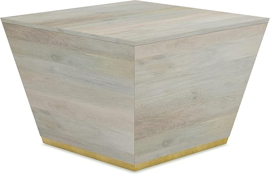 SIMPLIHOME Abba Square Coffee Table - 28 inch Wide Solid Mango Wood Modern Cocktail Table in White Wash, Contemporary Table for Living Room with Low Profile Block Design, Assembled