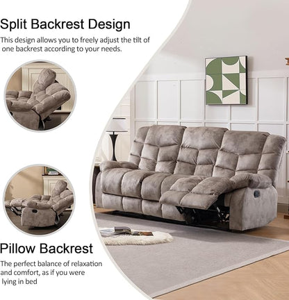CANMOV Manual Recliner Sofa Set,2 Pieces Sofa Furniture Set for Living Room, Manual Reclining Loveseat and Recliner Sofa with Overstuffed Arms for Living Room, Bedroom, Light Brown (2+3)