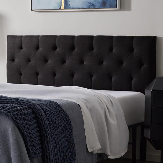 Lucid Mid-Rise Upholstered Headboard - Diamond Tufted - Padded Polyester - Adjustable Height from 34” to 46” - Easy Assembly - Bed Frame or Wall Mount - Sturdy - Black - Twin / Twin XL Size