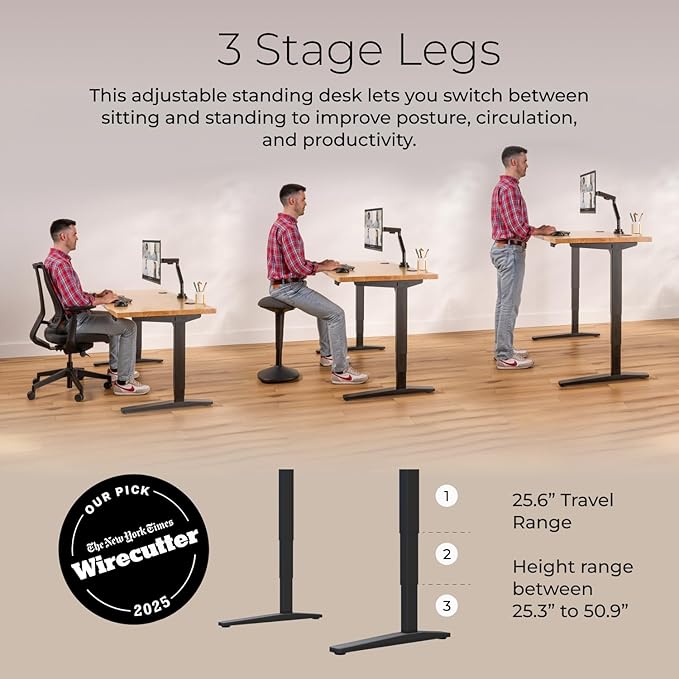 UPLIFTDESK V2 2-Leg Maple Laminate Wood Standing Desk – Adjustable Height, Advanced 1-Touch Memory Keypad, Under Desk Cable Management, Wire Grommets & Rocker Board (Black C-Frame, 60 x 30 inch)