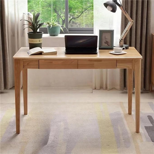Solid Wood Desk with Drawers, Small Computer Desk for Small Spaces, Gaming Study Home Office Desks for Work, Student PC Desk for Bedroom, Escritorios para Cuartos (Wood Color, 47inch)