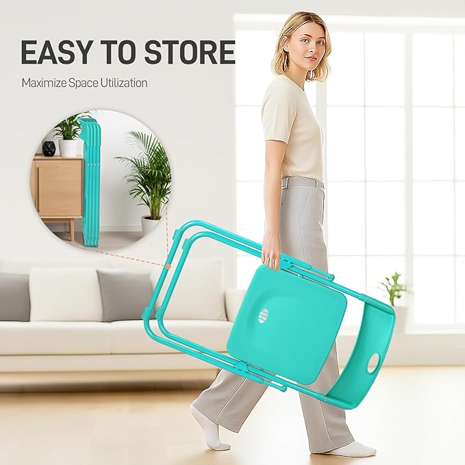 Karl home 10 Pcs Folding Chair, 300LBS Lightweight Foldable Plastic Chair, Reinforced Metal Frame Easy to Fold & Store for Indoor & Outdoor, Wedding, Party, Meeting Room, Patio and Garden, Mint Green