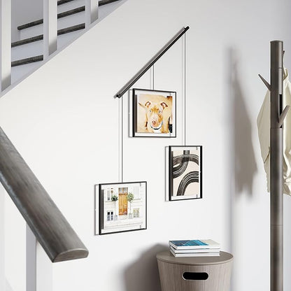 Umbra Exhibit Wall Frame with Metal Rod for Hanging-Rimless Design-Suitable for Living Room, Bathroom, Bedroom, Entryway and More, Black