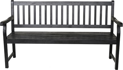JONATHAN Y BNH101C Laurel 59.1" 3-Seat Slat-Back 600-Lbs Support Acacia Wood Outdoor Garden Patio Bench for Garden, Lawn, Backyard, Pool, Deck, Beach, Firepit, Black