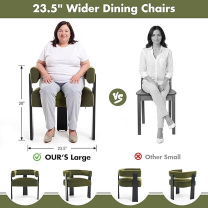 Modern Dining Chairs Set of 6, Upholstered Velvet Barrel Accent Chairs with Backrest & Arms, Wide and Thicker Padded Kitchen Side Chair with Wooden Legs for Dining Room, Livingroom, Dark Green