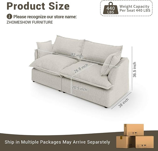Oversized Cloud Modular Sectional Sofa, Comfy Down Filled Cloud Couch with Removable Cover, Modern Loveseat Couch, Deep Seat Sectional Couches for Living Room, Light Gray