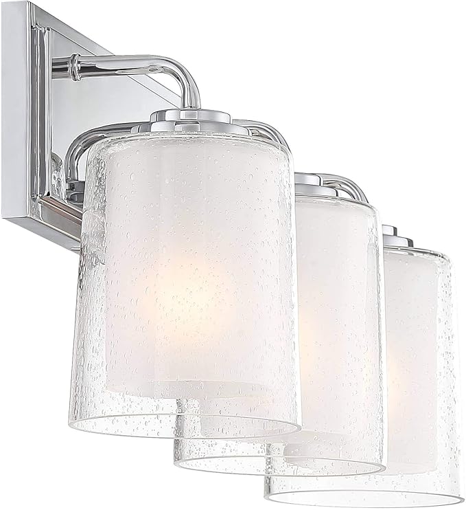 Possini Euro Design Mabelle Modern Wall Light Chrome Silver Hardwired 22 1/2" Wide 3-Light Fixture Mounted Clear Seedy Outer Frosted Glass Inner Bathroom Vanity Mirror House Home Hallway Room Decor