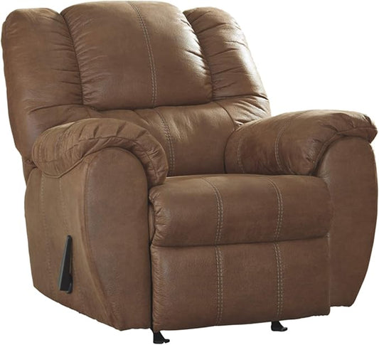 Signature Design by Ashley McGann Faux Leather Oversized Manual Rocker Recliner, Light Brown