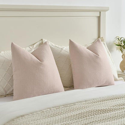 FUTEI Pink Decorative Throw Pillow Covers 16x16 Inch Set of 2,Soft Cozy Wheat Ear Striped Patterns Cushion Cases,Modern Home Decor for Couch Bed Living Room