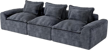 Hobestluk 120" Cloud Sectional Couch 3-Seater Sofa with Deep Seat Modular Sofa with Removable Cover Large Sofa Couch for Living Room (Blue Grey, 3-Seater Sofa)