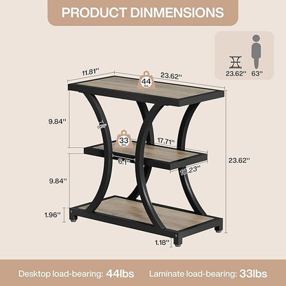 Tribesigns End Table with Storage, 3-Tier Side Table with Geometric Metal Design, Industrial Nightstand for Small Spaces, Living Room, Bedroom, Study Room (2, Grey)