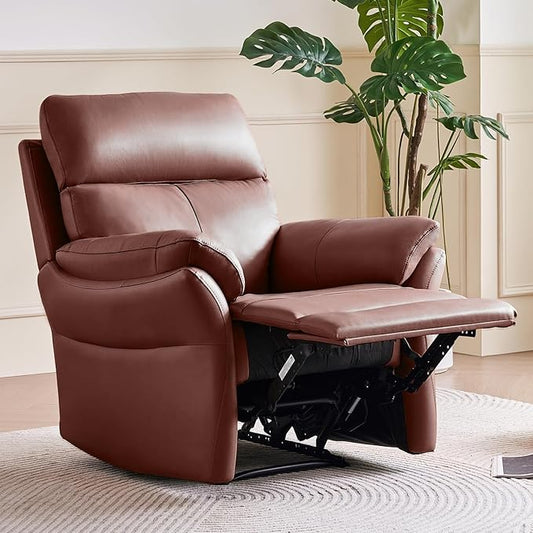 AIRSKY Genuine Leather Recliner Chair, Top Grain Leather, Italian Water-Washing Process, Recliner Chairs for Adults, for Living Room, Theater Seating, Bedroom. R1, Reddish Brown