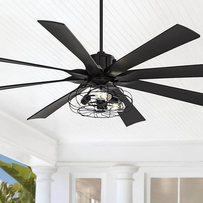 Possini Euro Design 70" Defender Modern Industrial Indoor Ceiling Fan with LED Light Remote Control Matte Black Metal Cage for Living Kitchen House Bedroom Family Dining Home Office Kids Room