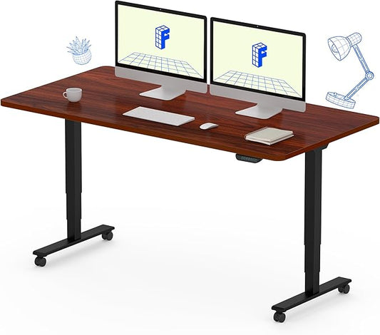 FLEXISPOT E6 MAX Dual Motor 55x28 Inch 3-Stage Heavy Duty Standing Desk, 330lbs Weight Capacity, Height Adjustable Desk w/Cable Management & Wheels (Seamless Mahogany Desktop + Black Frame)