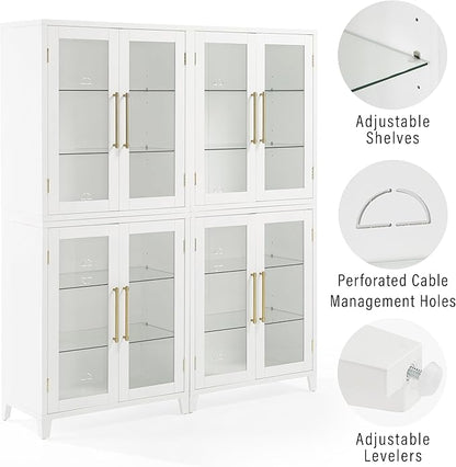 Crosley Furniture Roarke 2-Piece Glass Door Kitchen Pantry Storage Cabinet Set, Living Room, Entryway, White