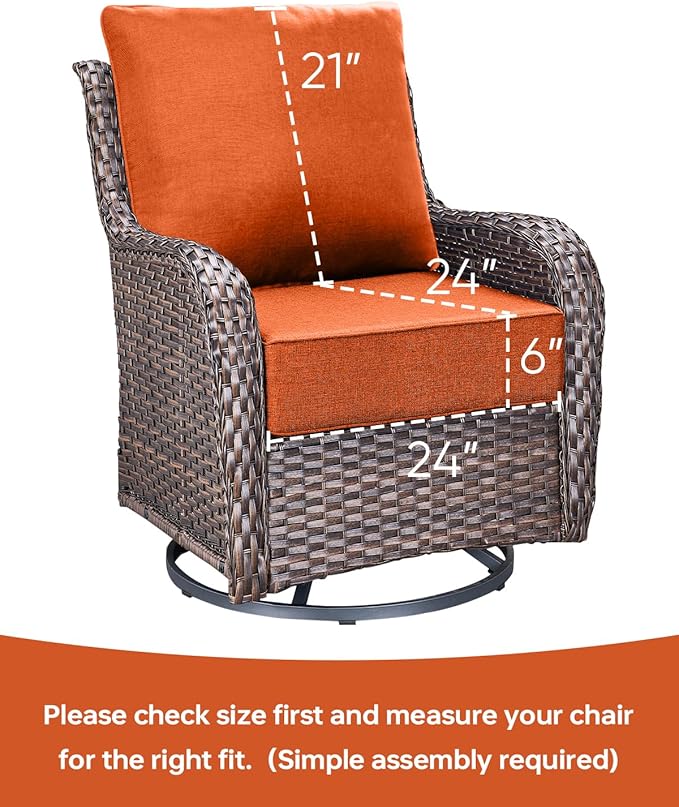 Luxury 24x24x6 Inch Outdoor Cushions - Water&UV&Fade Resistant 1 Set Zippered Patio Chair Back&Seat Cushion for Wicker Dining Rocking Swivel Chairs Loveseat Couch Sectional Sofa - Orange