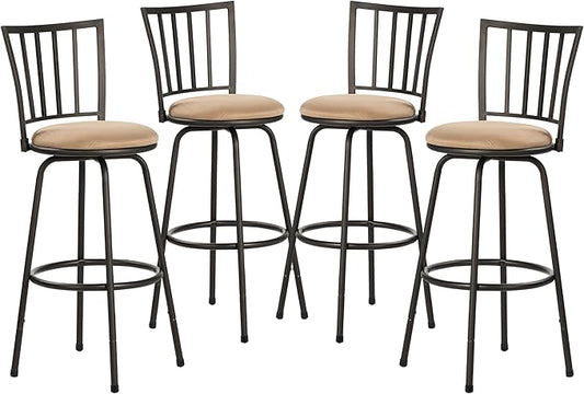 VECELO Barstools, Adjustable Counter Stools,Steel Bistro Pub Chairs,Bar Stools with 360 Degree Swivel Cushion Seat, Straight Line Backrest,Set of 4