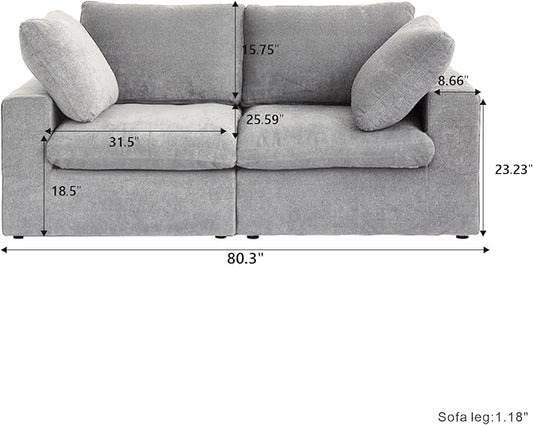 WJShome 80.3" Cloud Modular Sectional Sofa with Thick Cushion, Wide LoveSofa Minimalist Sofa Couch,Deep Seat Couches for Living Room Sofa Sets(Light Grey, LoveSeat)