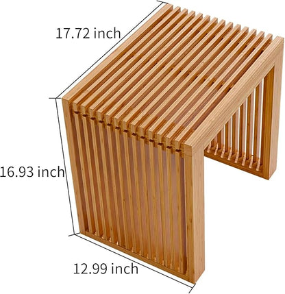 Small Bamboo Dining Bench, 17inch Farmhouse Decor Indoor Kitchen Table Bench, Entryway Shoe Rack Bench, Outdoor Bench, Solid Bamboo Benches for Living Room, Hallway, Bedroom, Bathroom