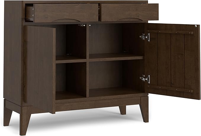 SIMPLIHOME Harper Solid Hardwood 40 inch Wide Mid Century Modern Entryway Storage Cabinet in Walnut Brown for The Living Room, Entryway and Family Room