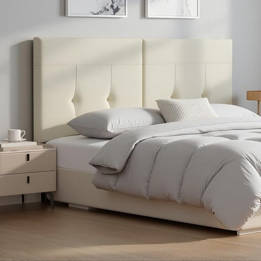 King Headboard Only with Adjustable Metal Legs, Faux Leather Upholstered Headboard King Size, Modern Stylish Headboard with Sunken Dot Design, Sturdy Bed Headboard for Bedroom, Ivory