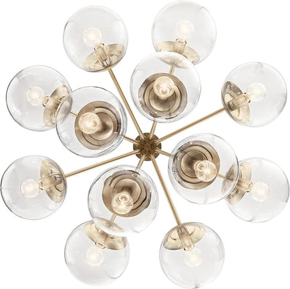 KICHLER Silvarious 12-Light Convertible Chandelier, Soft Modern Light with Clear Glass in Champagne Bronze, for Dining Room, Living Room, Bedroom or Foyer (22.25" x 30"), 52701CPZCLR