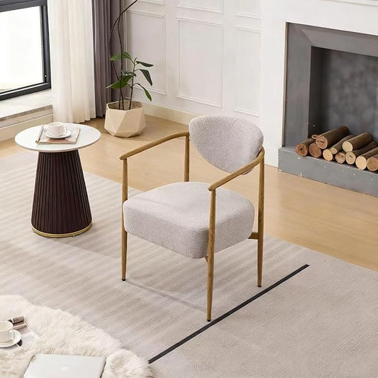 Modern Accent Chair, Beige Woven Fabric Armchair with Wood Grain Metal Frame, Comfortable Single Seating for Living Room, Dining Room, Bedroom, and Cafe, 24.8" W x 24.8" D x 29.1" H