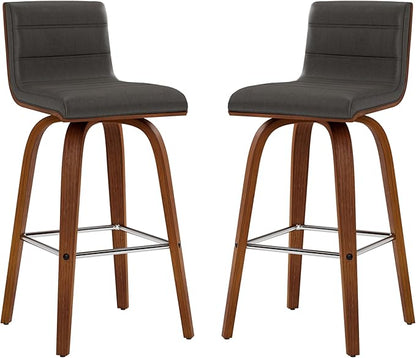 Armen Living Vienna 26" Swivel Counter Stool in Walnut Wood Finish with Gray Faux Leather - Set of 2