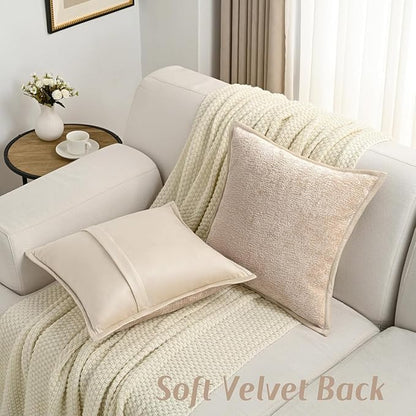 FUTEI Oatmeal Chenille Throw Pillow Covers 20x20 Inch Set of 2,Soft Cozy Bound Edge Design Cushion Case,Home Decor for Couch Bed Living Room