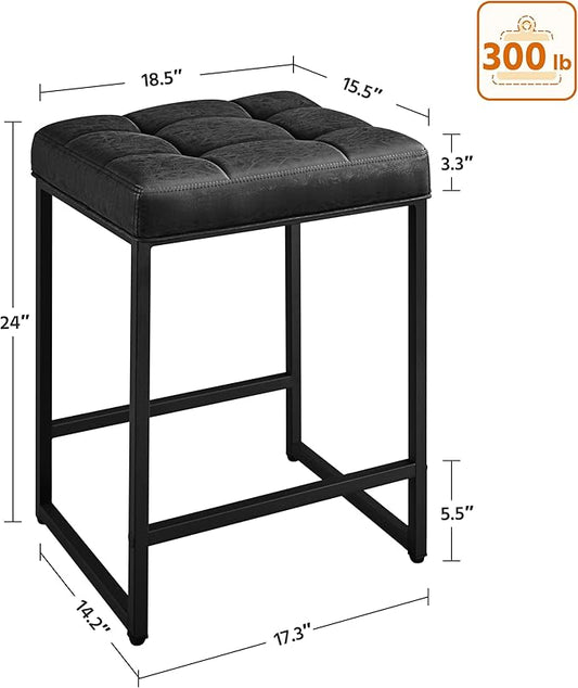 Yaheetech Bar Stools Set of 2, 24 Inch Counter Height Bar Stools Set, Backless Kitchen Island Stools, Faux Leather Stools for Kitchen Counter, Black