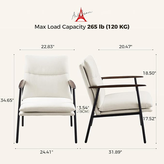 Art Leon Accent Chairs Set of 2-Fabric Side Sitting Chair Solid Accent Chair with Wood Armrests Ergonomic Reading Chair with Metal Frame for Living Room, Bedroom, Guest Room Beige