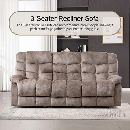 CANMOV Manual Reclining Sofa Set, 3 Pieces Recliner Sofa Set, Manual Recliner Chair, Reclining Loveseat and 3-Seat Sofa for Living Room, 3 Pieces Furniture Set, Light Brown (1+2+3)