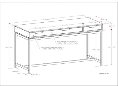 SIMPLIHOME Banting Desk - 60-Inch Wide Solid Hardwood and Metal Writing Desk in White, Modern Industrial Home Office Computer Table for Study with 2 Drawers and Flip-Down Keyboard Tray