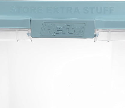 Hefty HI-RISE 32 Qt Stackable Storage Bins with Lids – 6 Pack Clear Plastic Under Bed Storage Containers, Shoe Organizer Boxes with XL Lid-Locking Latches, Comfort-Grip Handles, Durable Double Rim