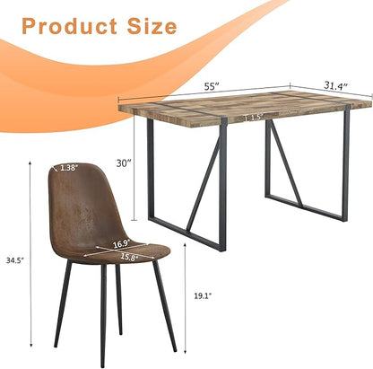 4 Chair Dining Table Set，Dinner Table Set for 4，55'' Kitchen Table and PU Leather Chairs Set of 4, 5 Piece Dining Table Set for Kitchen Dining Room