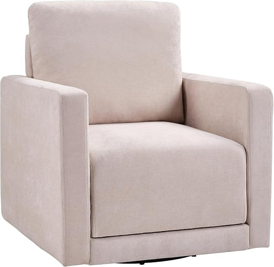 INZOY Swivel Accent Chair, Comfy 360° Swivel Chair with Hidden Storage, Upholstered Chenille Square Chair for Living Room Bedroom Small Spaces, Fully Assembled, Beige