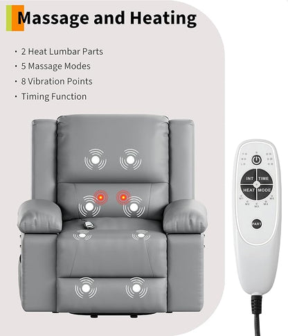 GarveeHome Oversized Wide Power Lift Recliner Chair - Heat and Massage, Adjustable Back and Legs, PU Leather Electric Lift Chair Designed for The Elderly and People with Mobility impaired