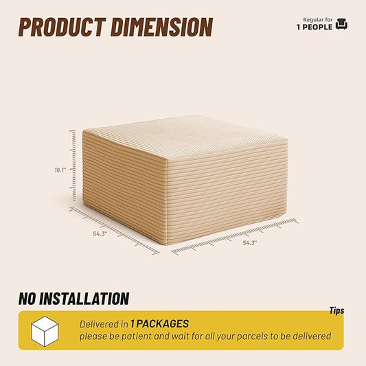 Cozy Square Ottoman, Comfortable Seating, No Assembly Required, Camel