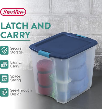 Sterilite 8-Pack Latch and Carry, Clear Plastic Storage Bins with Latching Lids and Full-Grip Handles, 27 Gallon