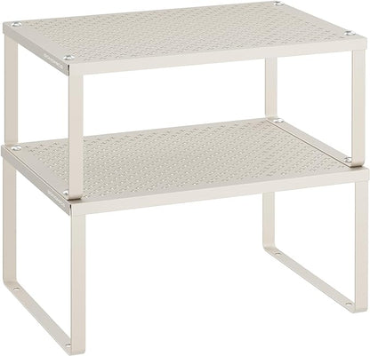 SONGMICS Spice Racks, Set of 2 Metal Cabinet Shelf Organizers, Countertop Organizers, Shelf Risers, Stackable, Expandable, Oatmeal Beige UKCS001K01