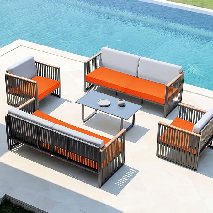 Easy-Going Waterproof Patio Cushion Covers 22x22x4 inch 4 Pack Replacement Non-Slip Outdoor Seat Cushion Slipcover with Zipper. Orange