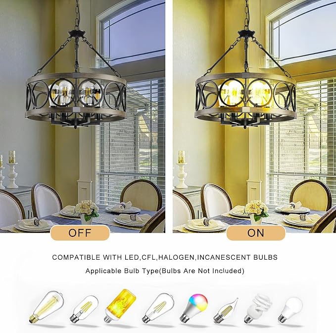 Rustic Chandeliers Farmhouse Chandelier Lighting for Dining Room,6-Light Close to Ceiling for Entryway Kitchen Island Foyer, Vintage Farmhouse Chandelier Lighting Fixture