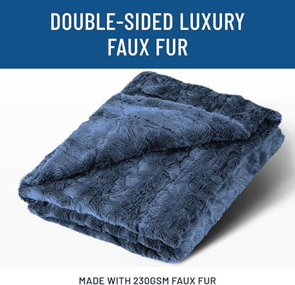 Everlasting Comfort Soft & Comfortable Navy Blue Faux Fur Throw Blanket for Couch - (50"x65") Minky & Fluffy Fall Blankets & Throws, Plush Fuzzy for Bed, Sofa & Living Room - Cozy Home Decor