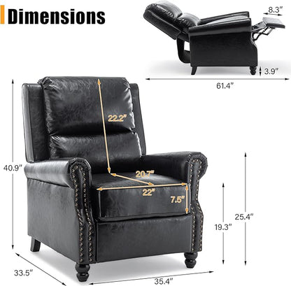 Faux Leather Recliner Chair, Modern Pushback Armchair with Adjustable Backrest & Footrest for Bedroom, Living Room, Black, Set of 1