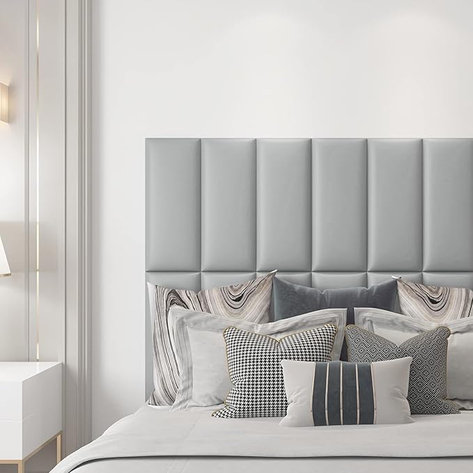 Art3d Peel and Stick Headboard for Twin in Grey, Pack of 4 Panels Sized 9.85" x 23.62", 3D Wall Panel, Upholstered